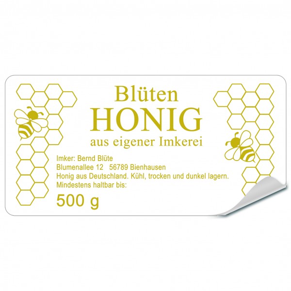 Honig-Glas-Etiketten Waben Biene, ca. 9 x 4,5 cm
