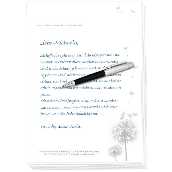 Briefpapier Pusteblume zum Selbst-beschreiben Blumen-Papier