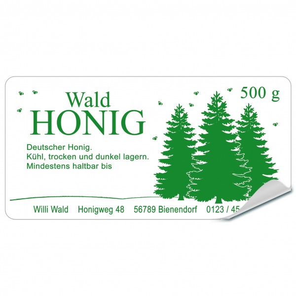 Honigglas-Etiketten Wald grün-metallic, ca. 9 x 4,5 cm