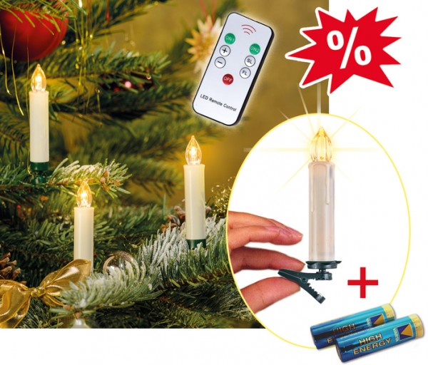 Kabellose LED-Christbaumkerzen + Batterien